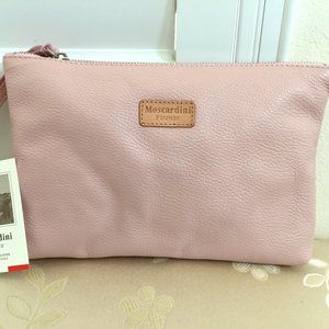Moscardini Fienze ITALY Cosmetic Bag Pouch Wristlet Made Up Case PINK 10x7" NEW